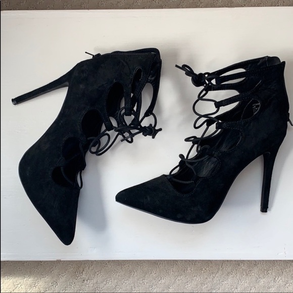 Steve Madden Shoes - Front Lace Up, Zip Up Suede Steve Madden Heels